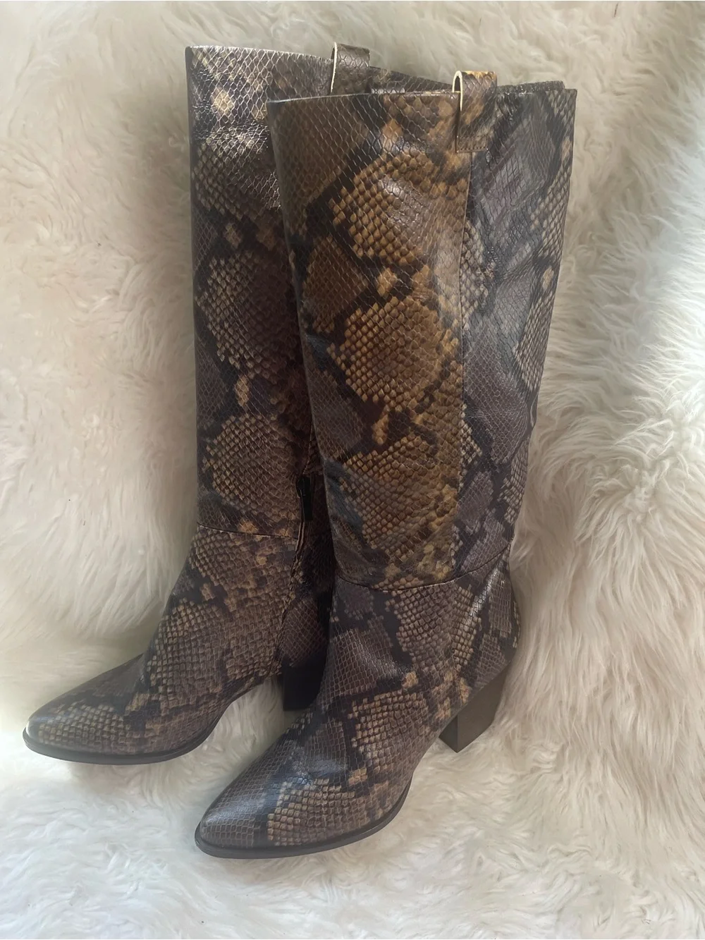 Banana Republic leather snake skin print Knee high western boots SZ11
